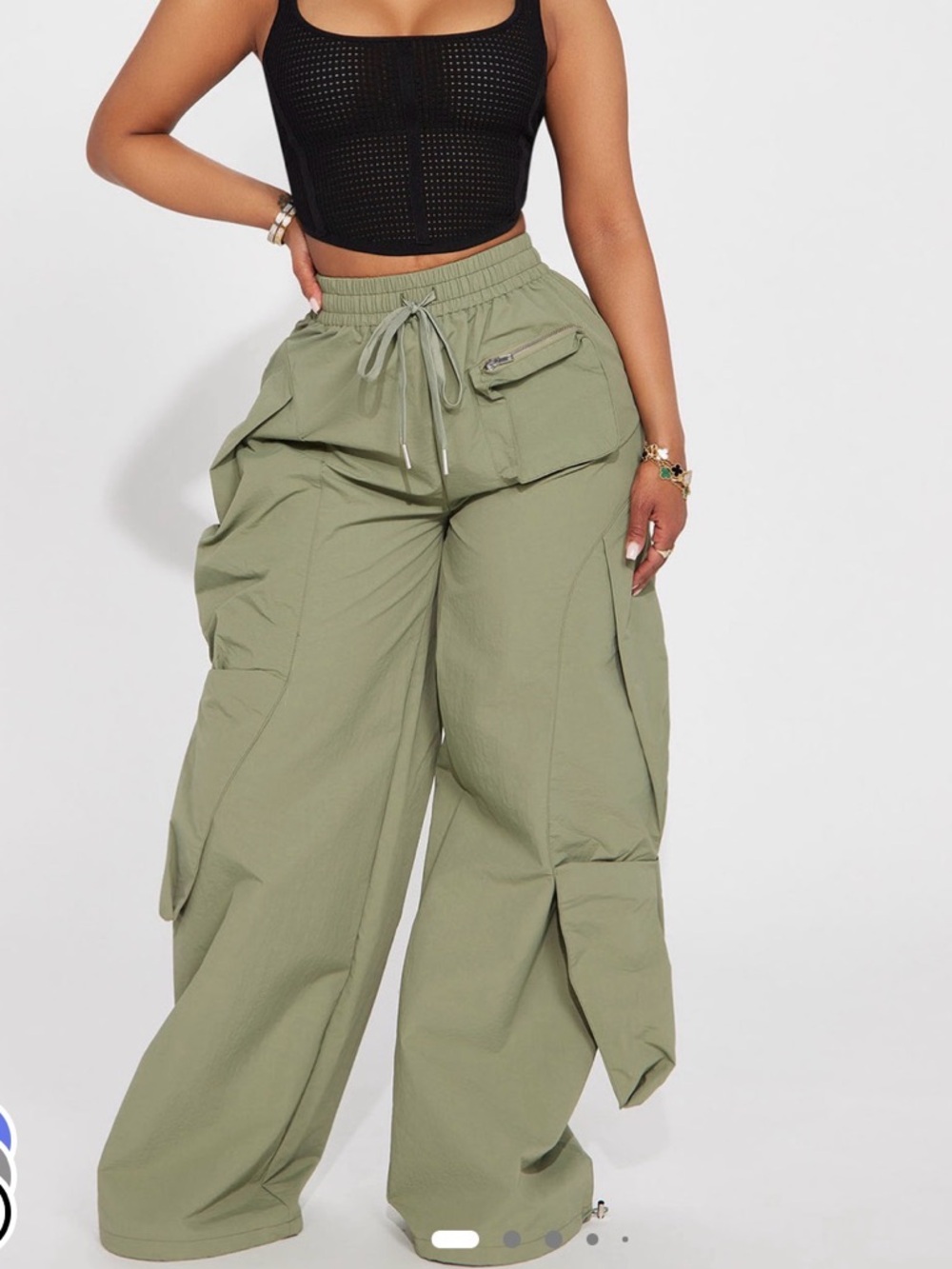 Fashion Nova Olive Wide-Leg Utility Cargo Pants